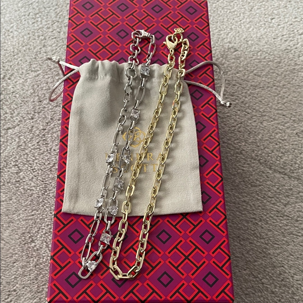 Kendra Scott Paperclip Style Gold and Silver Necklace Set